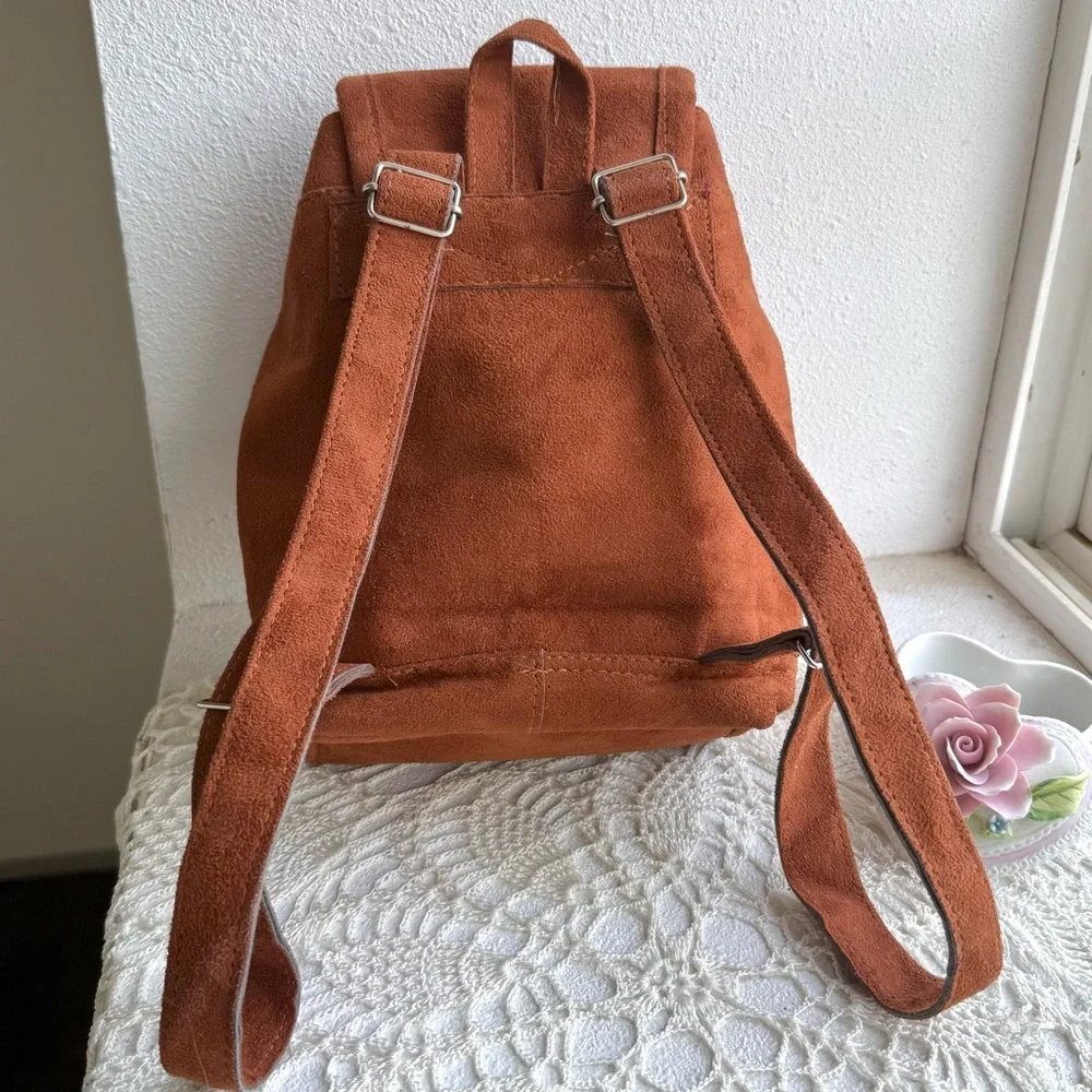 Vintage Embroidered Suede Leather Backpack | Boho Folk Floral Bag